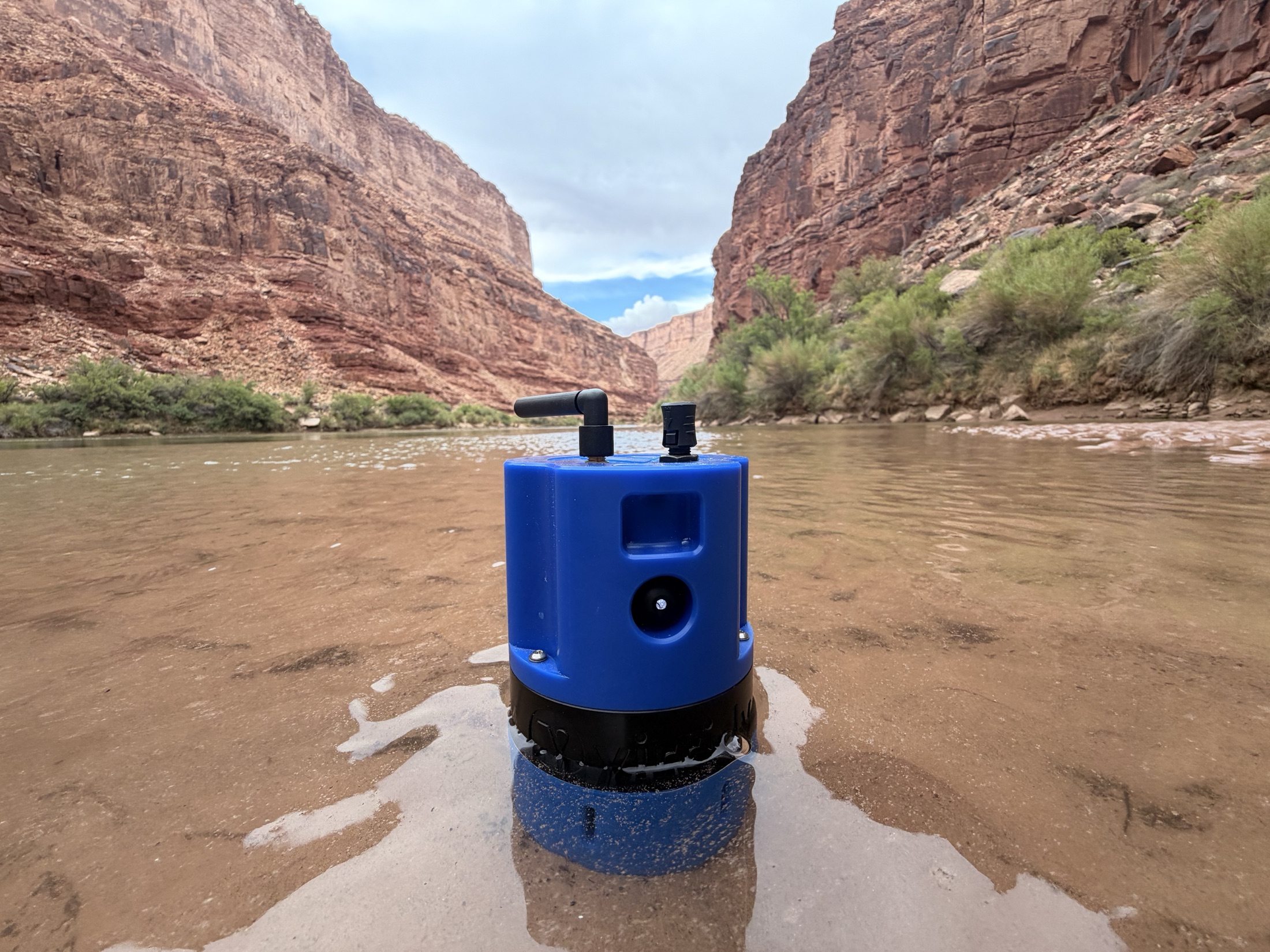 A Virridy Lume sensor on the bank of the Colorado River in the Grand Canyon